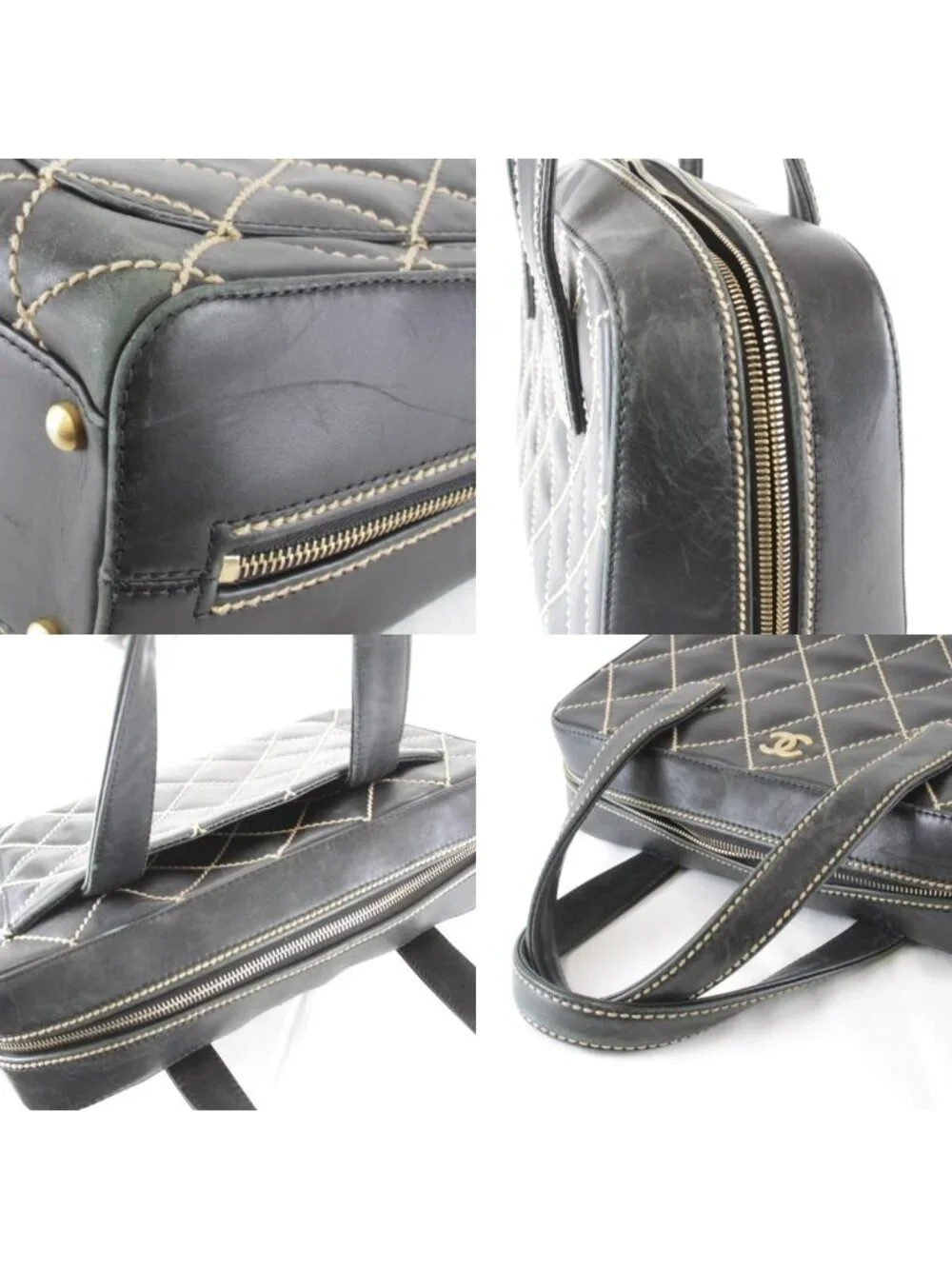Chanel Wild Stitch Handle with Card Leather Black Handbag